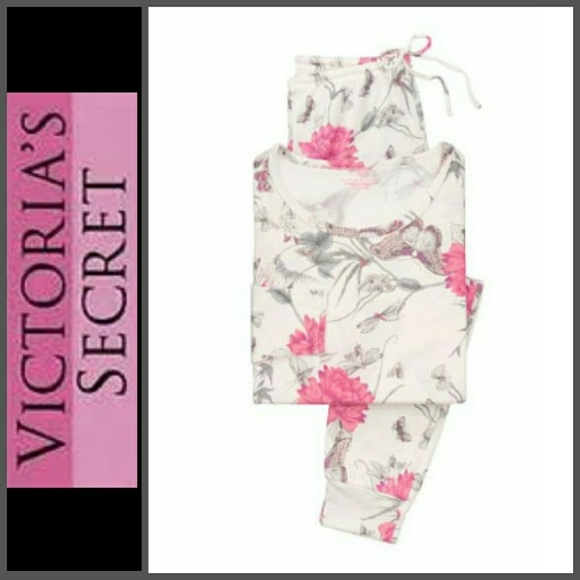 NEW VICTORIA'S SECRET WOMENS FLORAL COZY JOGGER PAJAMA SET - Picture 1 of 10